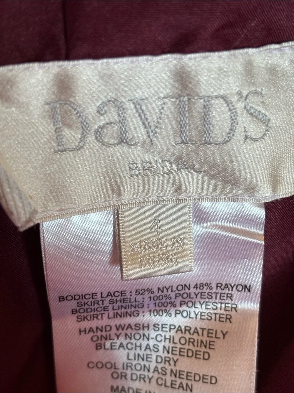 David's Bridal One-Shoulder Lace & Chiffon Gown in Burgundy